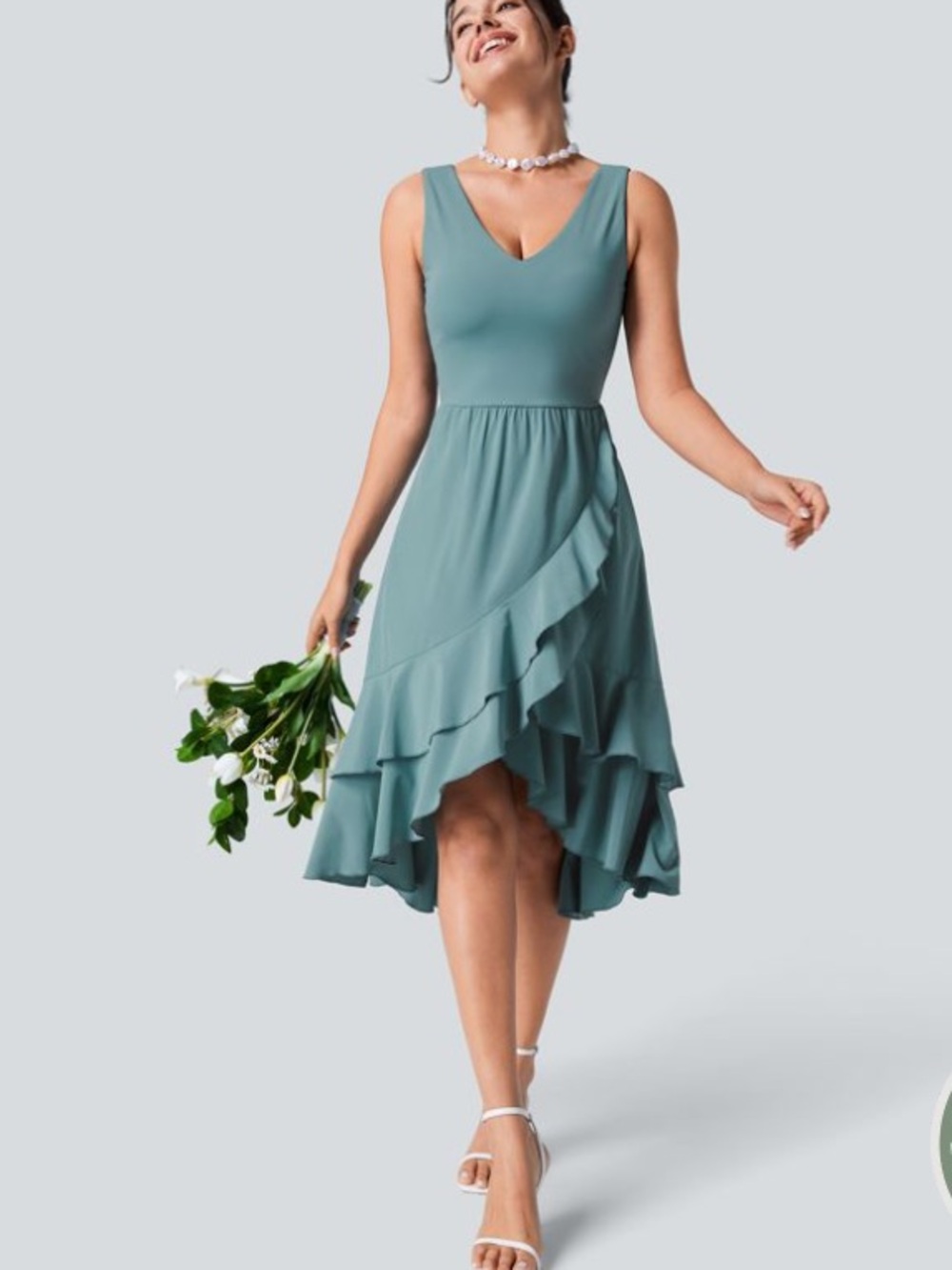 NWT Halara Breezeful™ V Neck Cut Out Pocket Ruffle Flowy Quick Dry Midi Dress